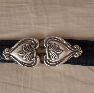 Brighton Ladies Black Leather Belt Silver Tone
